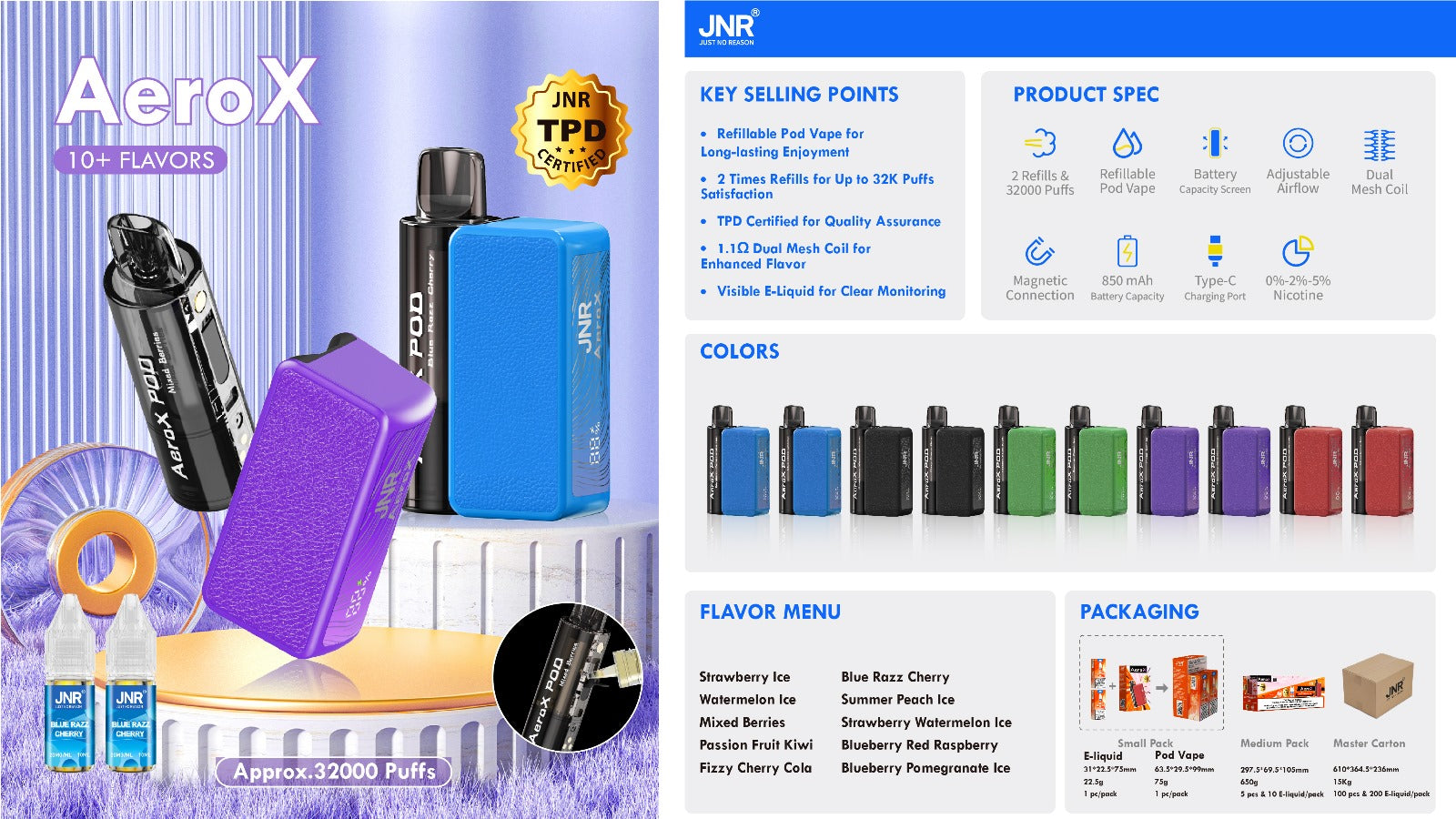 JNR Aero X 32000 puffs bar 20mg nicotine