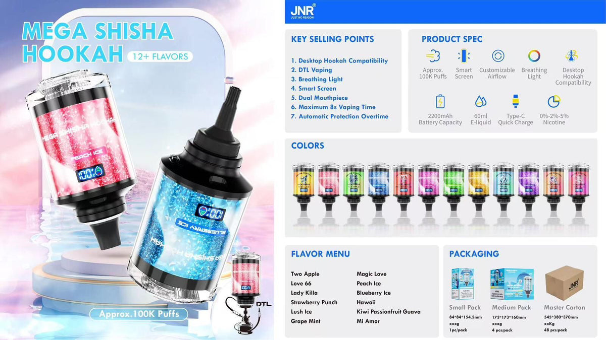 JNR Mega Shisha Hookah 100k Züge Einweg Vape (Schachtel mit 10 stück)